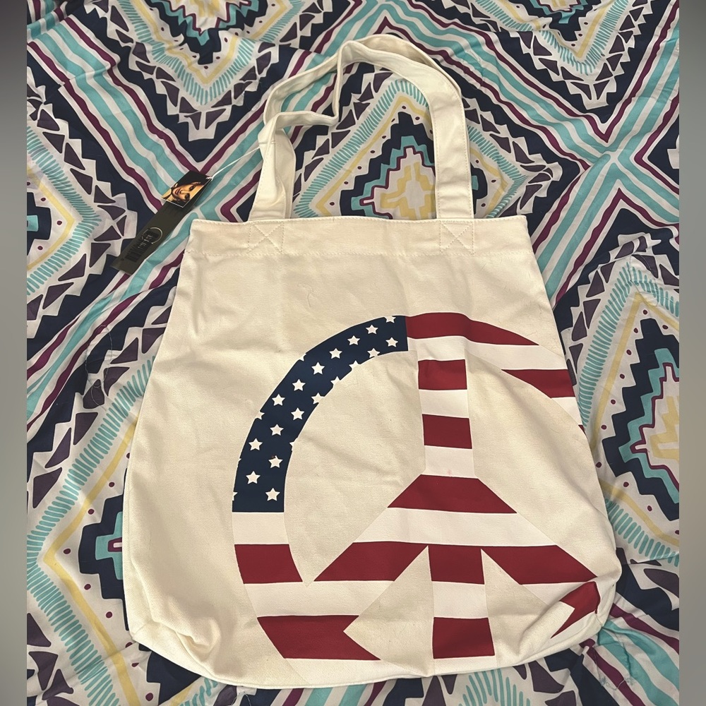 CANDICE tote bag. White, red, & blue. Never used, tags included, good condition